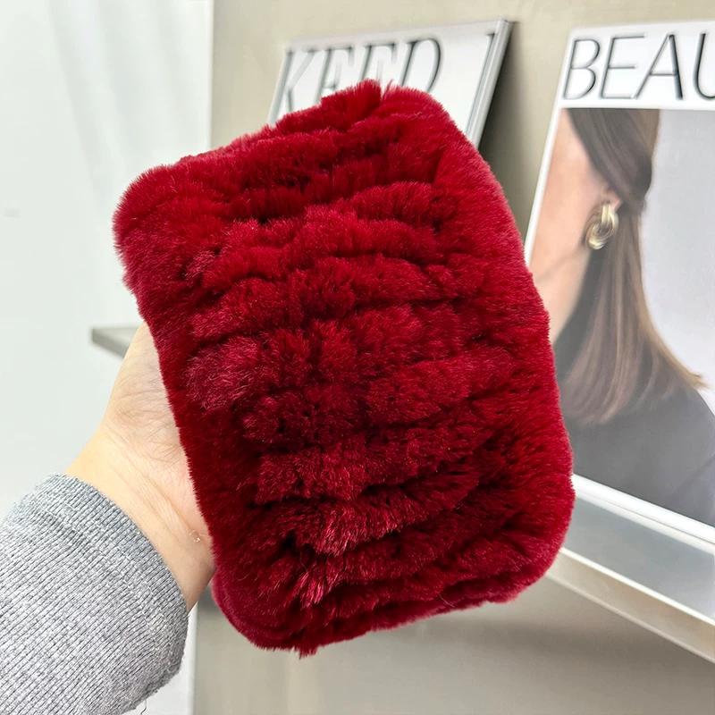 Korean Version of Cute Real Rex Rabbit Hair Neck Cover Winter Elastic Mesh Scarf Headband Versatile Plush Headgear Warm Scarf Women