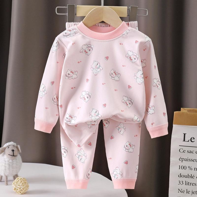 2-teiliges/Set Kinder Herbst Warme Schlafanzugsets Baby Jungen Mädchen Niedlich Cartoon Langarm T-Shirt Tops + Hosen Kleinkind Freizeit Nachtwäsche Unterwäsche