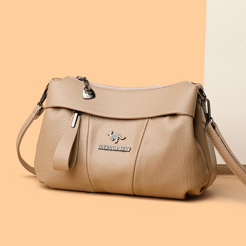 Senior Soft Leather Commuter Multi-layer Large Capacity Single Shoulder Crossbody Bag Middle-aged Mother Bag