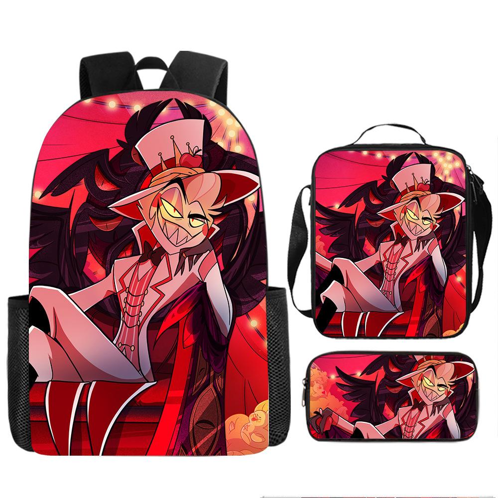 Hell Inn Hazbin Hotel student backpack cartoon backpack three piece set backpack shoulder bag pencil case