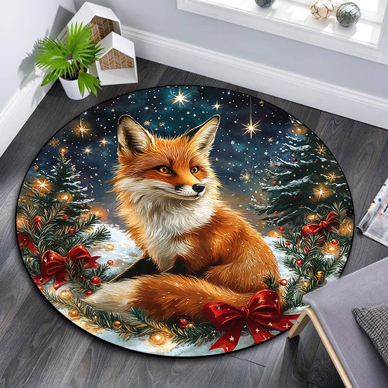 

Круглый ковер с рисунком зимней лисы, Ковер для гостиной, спальни, дивана, игровой комнаты, Нескользящий коврик для пола 80cmx80cm
