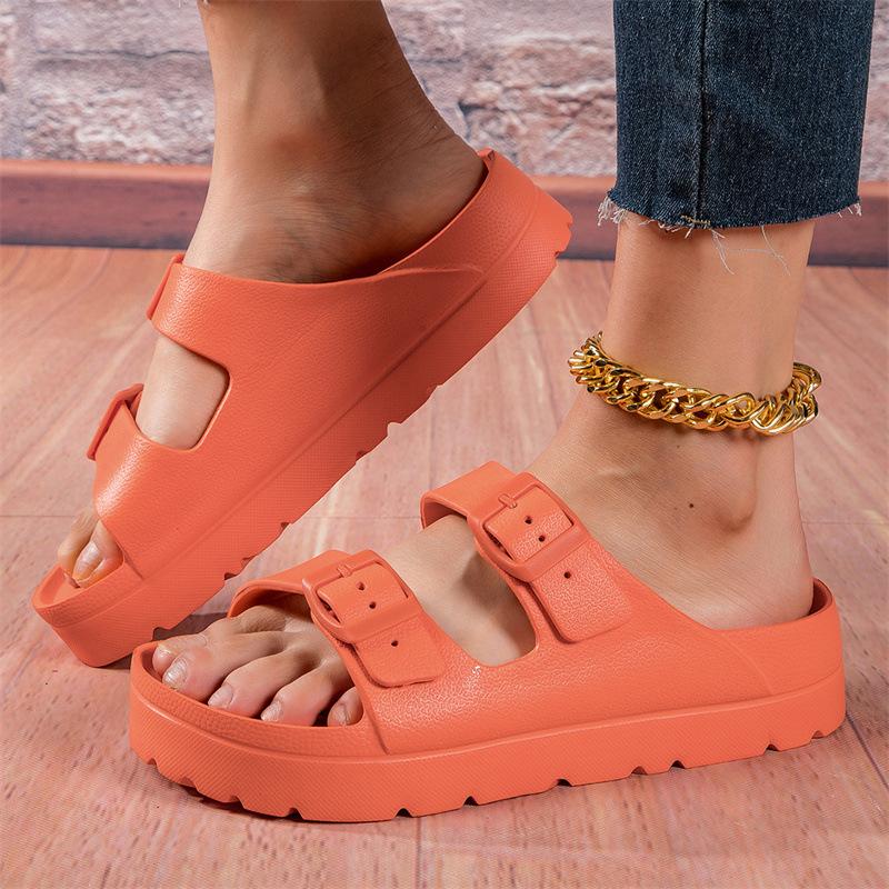 Summer Women's Thick Soled Slippers Outdoor Beach Sandals EVA Platform Flip Flops for House Slides Buckle Soft Thick Sole Sandals