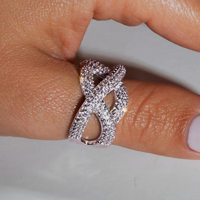 Huitan Sparkling Cross Rings Women Full Paved CZ  Color Fashion Bridal Finger Accessories Wedding Party New Trendy Jewelry