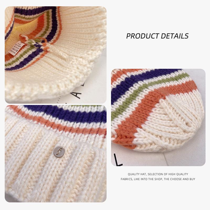 Autumn and Winter Outdoor Cold and Warm New Color Matching Striped Pullover Knitted Hat Women