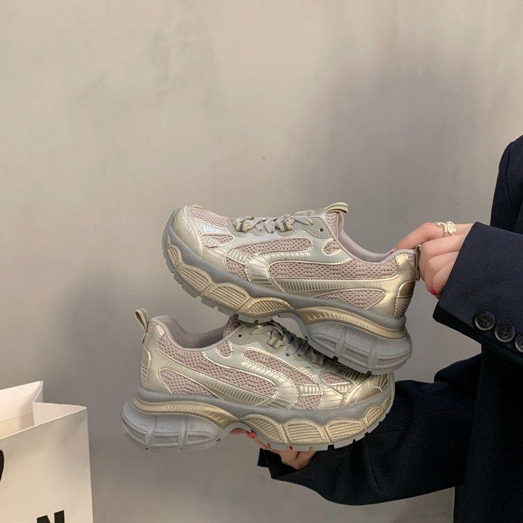 2025 Spring New Catwalk Model Dirty Dad Shoes Women Ins Trendy Retro Thick Sole Heightening Fried Street Sports Shoes Women