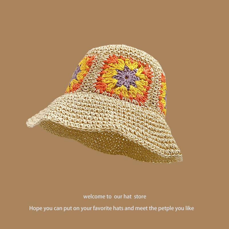 Hat Women's Spring and Summer Versatile Big Brim Straw Hat Summer Seaside Bucket Hat Face Small Sunscreen Hat Sun Hat
