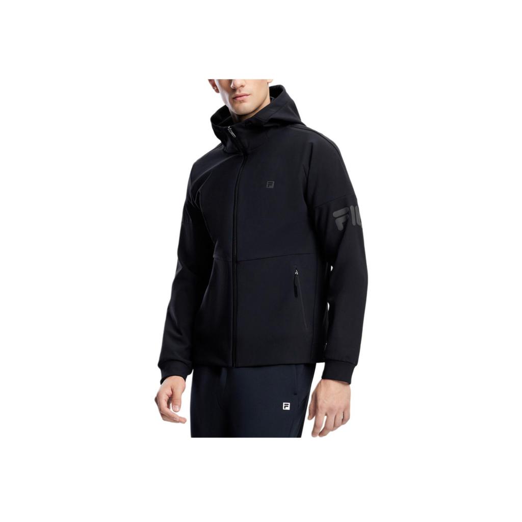 FILA Solid Color Fitness Hooded Knit Jacket Men jackets Deep-Black A11M341505F-BK