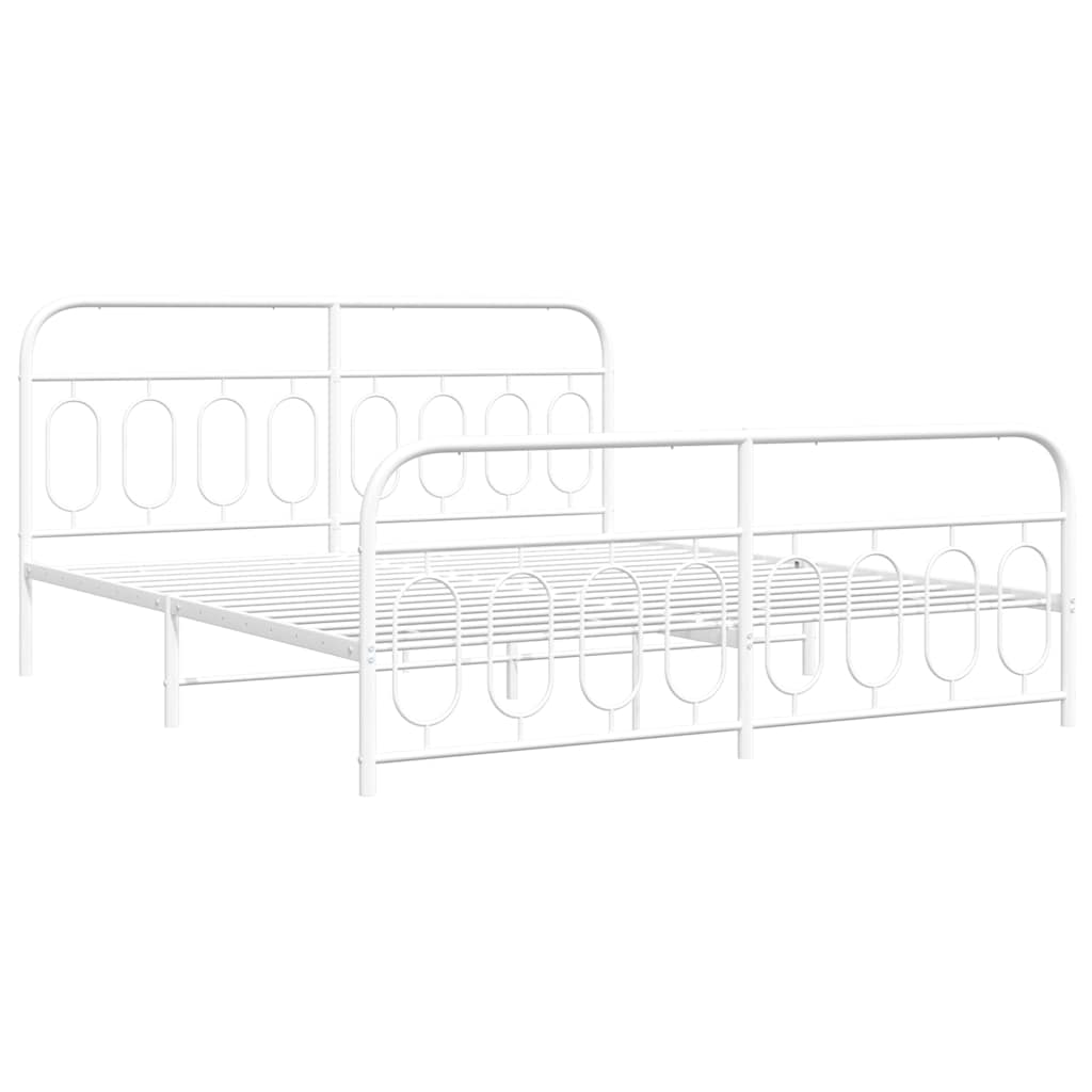 Metal Bed Frame with Headboard and Footboard White 183 x 213 cm