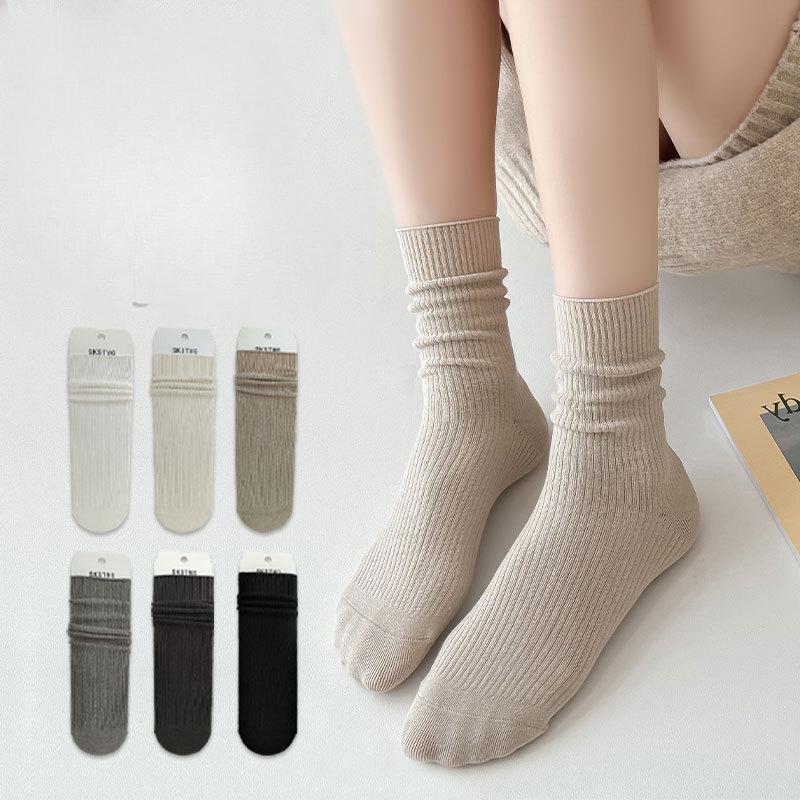 Dui Dui Socks, Women's Mid-calf Socks for Autumn and Winter, Solid-colored Cotton Socks, Trendy Stretch Women's Socks, Long Socks