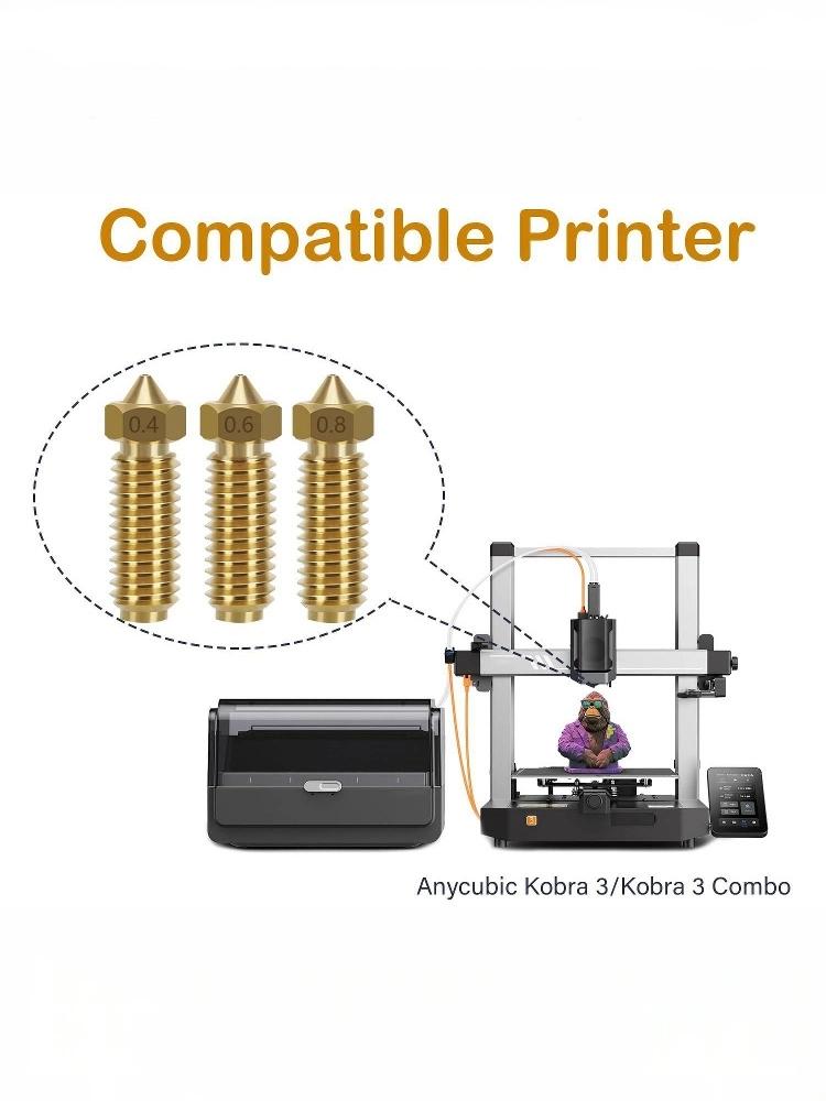 1Pc Anycubic Kobra 3 Nozzle Print Head Brass Hardened Steel 3D Printer Nozzles 0.4mm 0.8mm 1mm 3D Printed Accessories