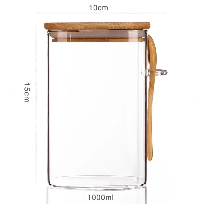 ZISIZ Square High Borosilicate Glass Food Storage Jar with Spoon