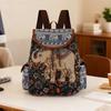 2026 New Female Ethnic Style Backpack Casual Plaid Drawstring Retro Women Large Capacity School Bag Drawstring Bucket Bag