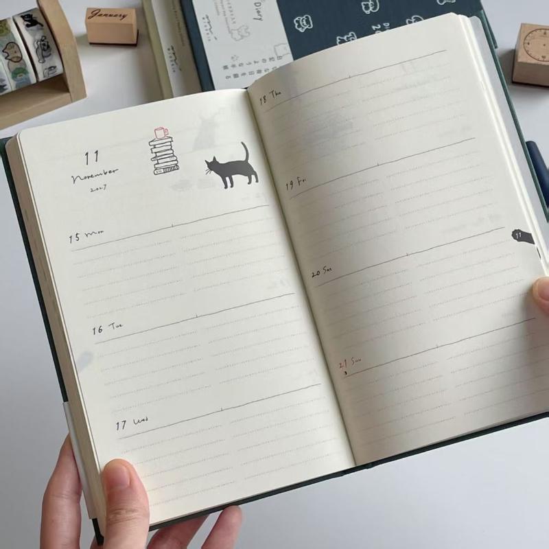 2027 Daily Weekly Agenda Book Adorable Cat Dog Illustration Hard Shell Japanese Planner for Girls Gift