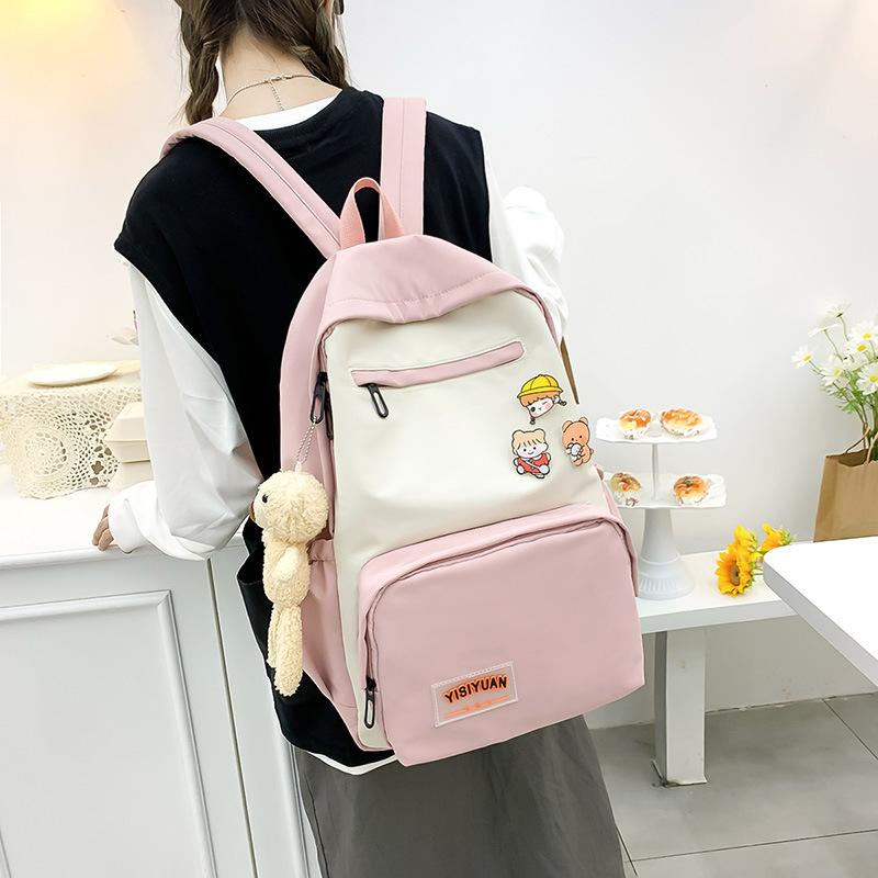 New College Student Schoolbag Women's Fashion Simple Color Matching Girls Campus Backpack Large Capacity Canvas Backpack