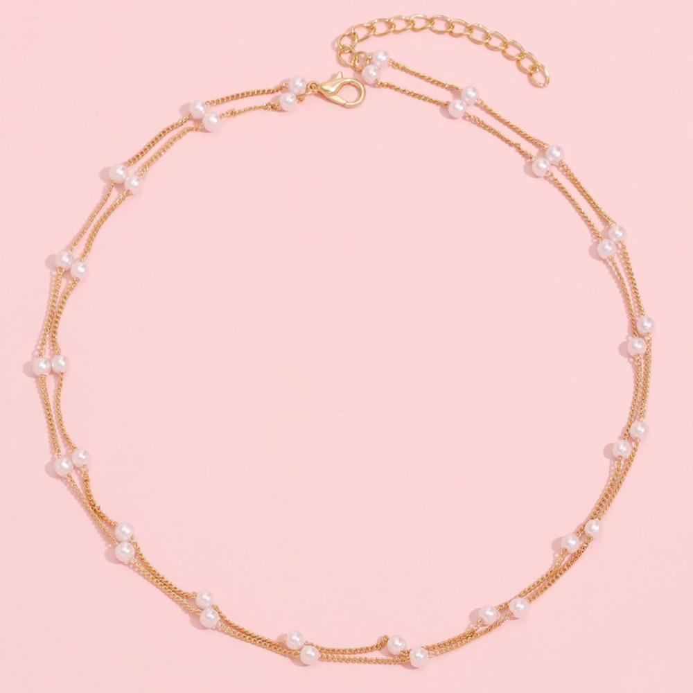New neck chain, simple creative chain, pearl double collarbone chain, bohemian stacked style