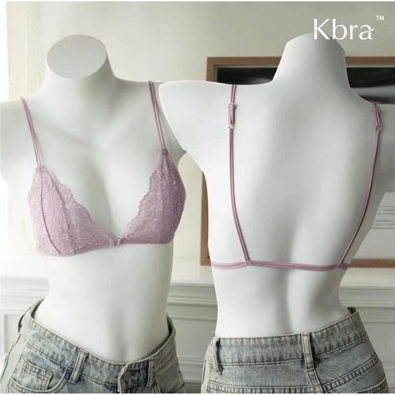 

French Triangle Lace Wireless Bra - Ultra-Thin, Front Buckle, Delicate Back, for Small Chests, Light Strap Design Extra Large фиолетовый