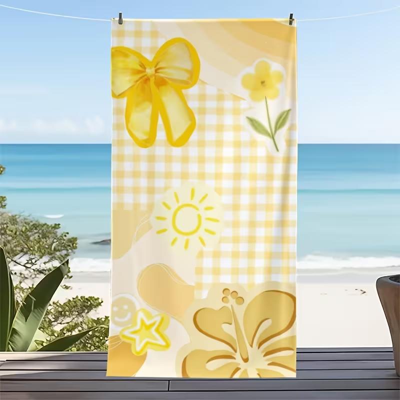 Retro Daisy Flower Beach Towel Boho Warm Orange White Floral Full Print Soft Absorbent Quick Dry Beach Blanket for Daily Us