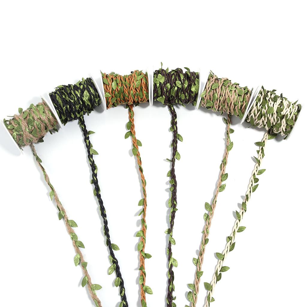 5Yards/Roll Artificial Vine Leaves Weaving Hemp Rope Simulation Green Leaves For Home Wedding Party Gift Bouquet Wrap Decoration