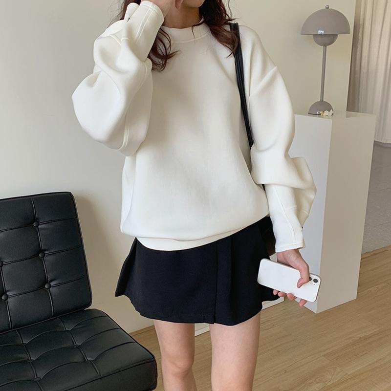 Solid Color Sweater Women's Space Cotton Loose Round Neck Long Sleeve Pullover Top