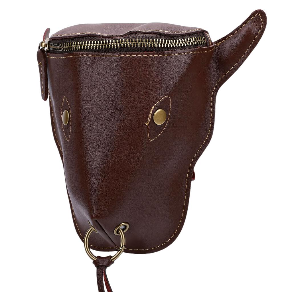 Men Waist Bag PU Leather Waist Belt Storage Bag for Outdoor Sports Travel Vintage Ox Head Brown