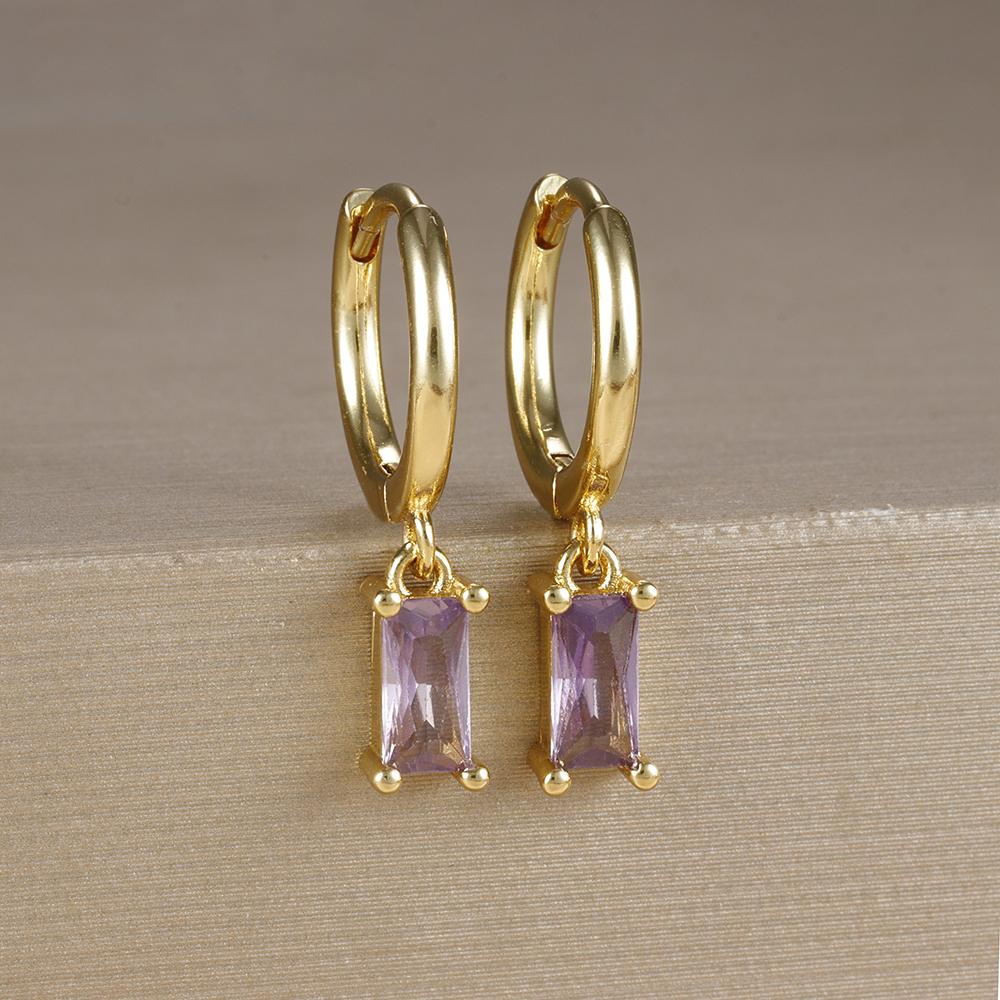 2PCS Stainless Steel December Birthday Stone Square Hanging Earrings Cubic Zirconia Chain Flower Dangle Earring Piercing Jewelry