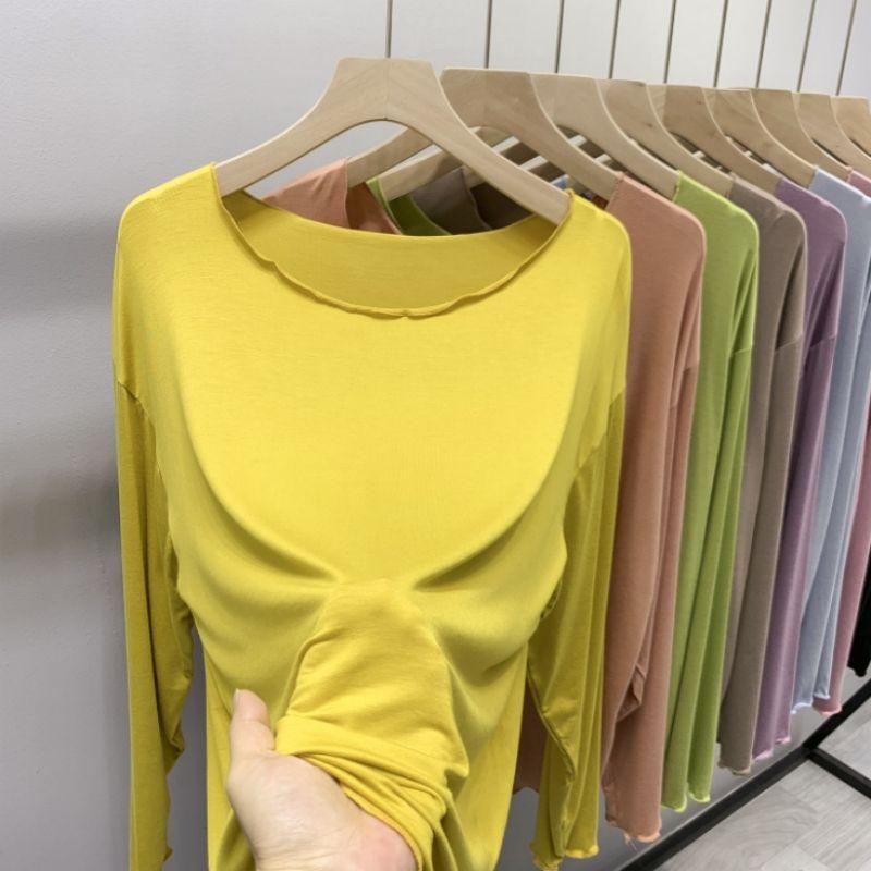 

Модальная грибковая футболка с длинным рукавом, тонкая, с круглым вырезом Ginger yellow M (recommended 40.00 kg-55.00 kg