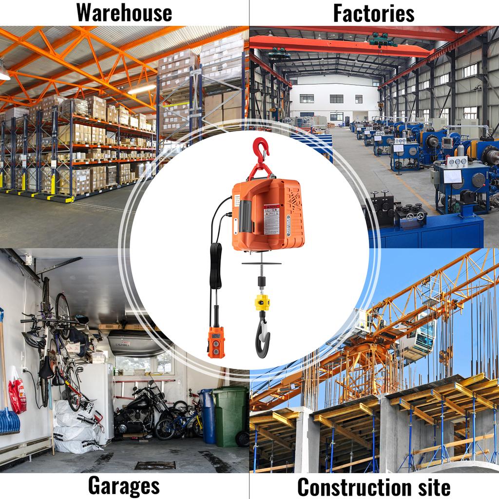 SucceBuy 500kg/1100lbs Electric Hoist Winch Portable Crane 25ft Lifting Height Wired Remote Control for Transportation