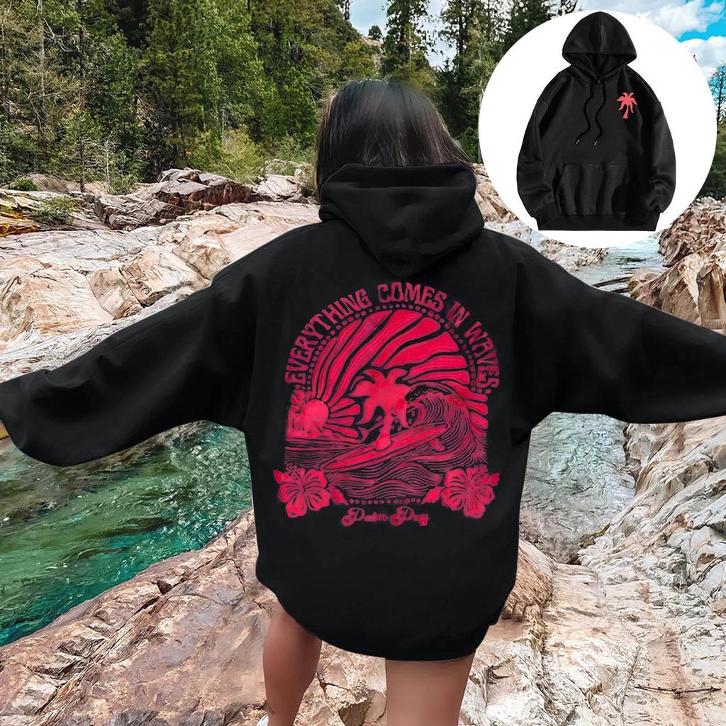 Women's "Everything Comes In Waves" Velvet Hoodie Sweatshirt
