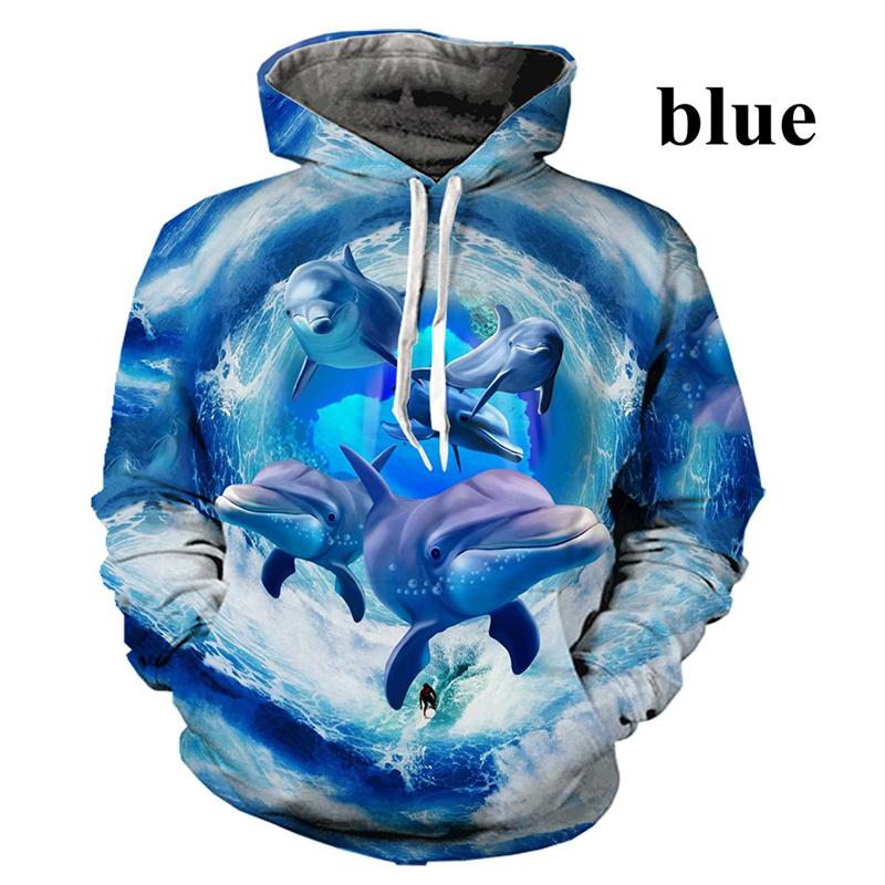 3D Printed Funny Dolphin Hoodies For Men Cute Animal Graphic Pullovers Casual Hooded Oversized Tops Sweatshirts Long Sleeves