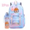 2Pcs/set Cute Printed Backpack with 750Ml Outdoor Sports Water Bottle Student Girl Boy Schoolbag Large Capacity Travel Bag Gift