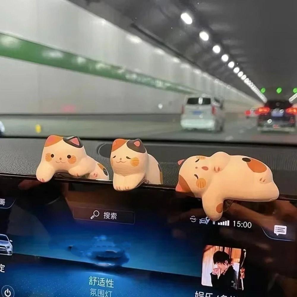 3pcs /set Collectible Kitten Car Ornaments Handmad Pet Cat Landscape Decoration  Desktop Decorative