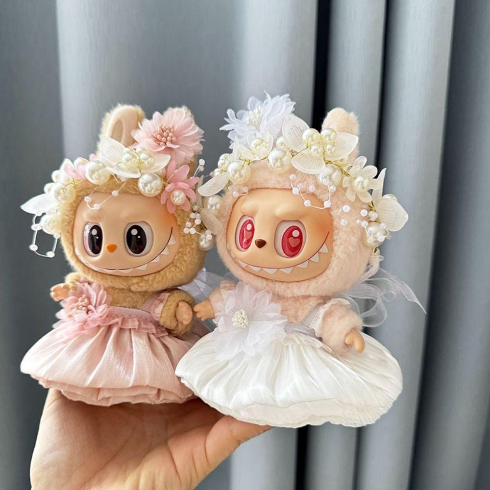 

Bowknot Sitting Labubu Time Dress Rose 17cm Plush Dolls Dress Cotton Doll Accessories Style 30