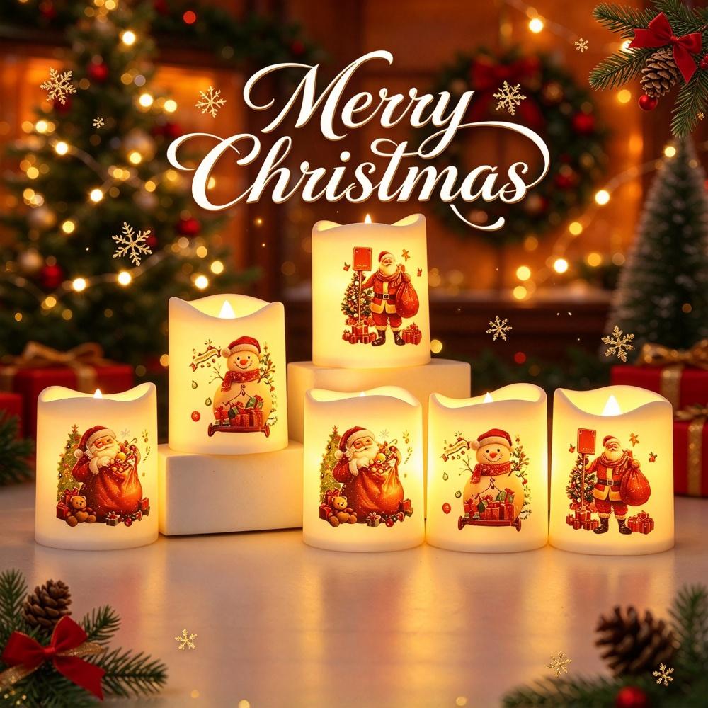 6PCS Christmas LED Candle Lamps Battery Powered Home Table Decor Candle Lamp Halloween Party Decoration Supplies Holiday Gifts