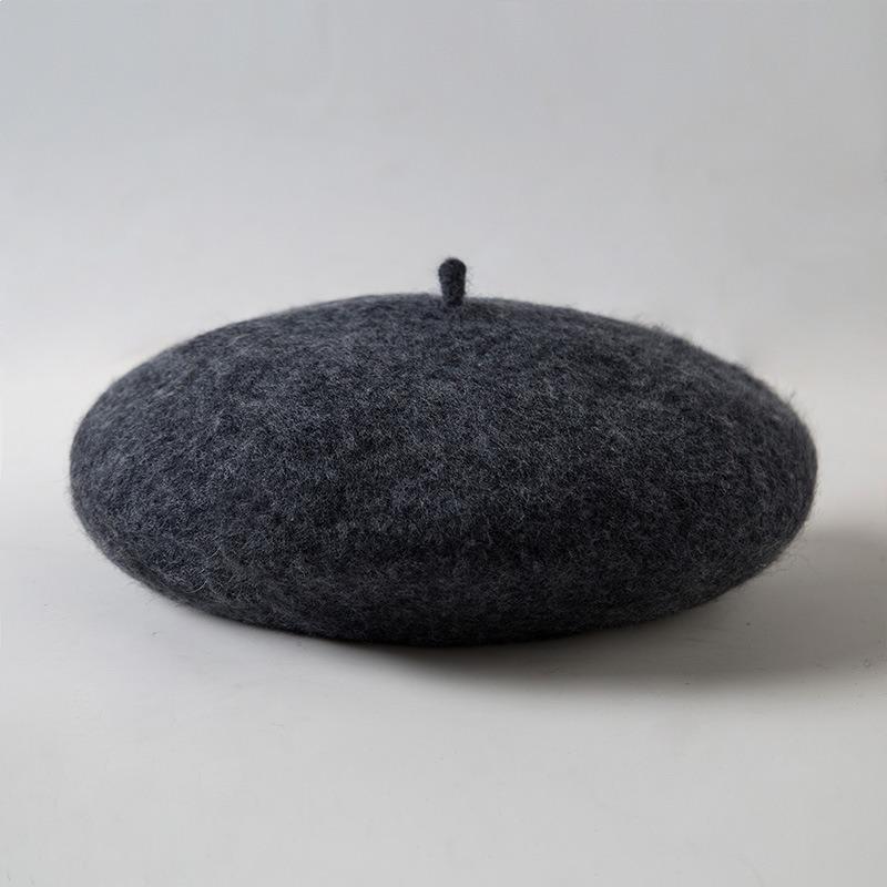Wool Beret Hat Women's Autumn and Winter Big Head Circumference British Retro Octagonal Painter Hat