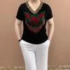 Moda Casual Estiva T-shirt a Maniche Corte con Diamanti Donna Slim All-match Pullover Tee Donna Harajuku Y2K Street Wear Top Scollo a V
