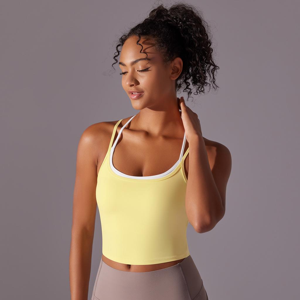 New Nude Camisole Sports Bra With Beautiful Back, Fake Two-Piece One-Piece Coaster, Yoga Bra, Shock Resistant Fitness Vest For Women