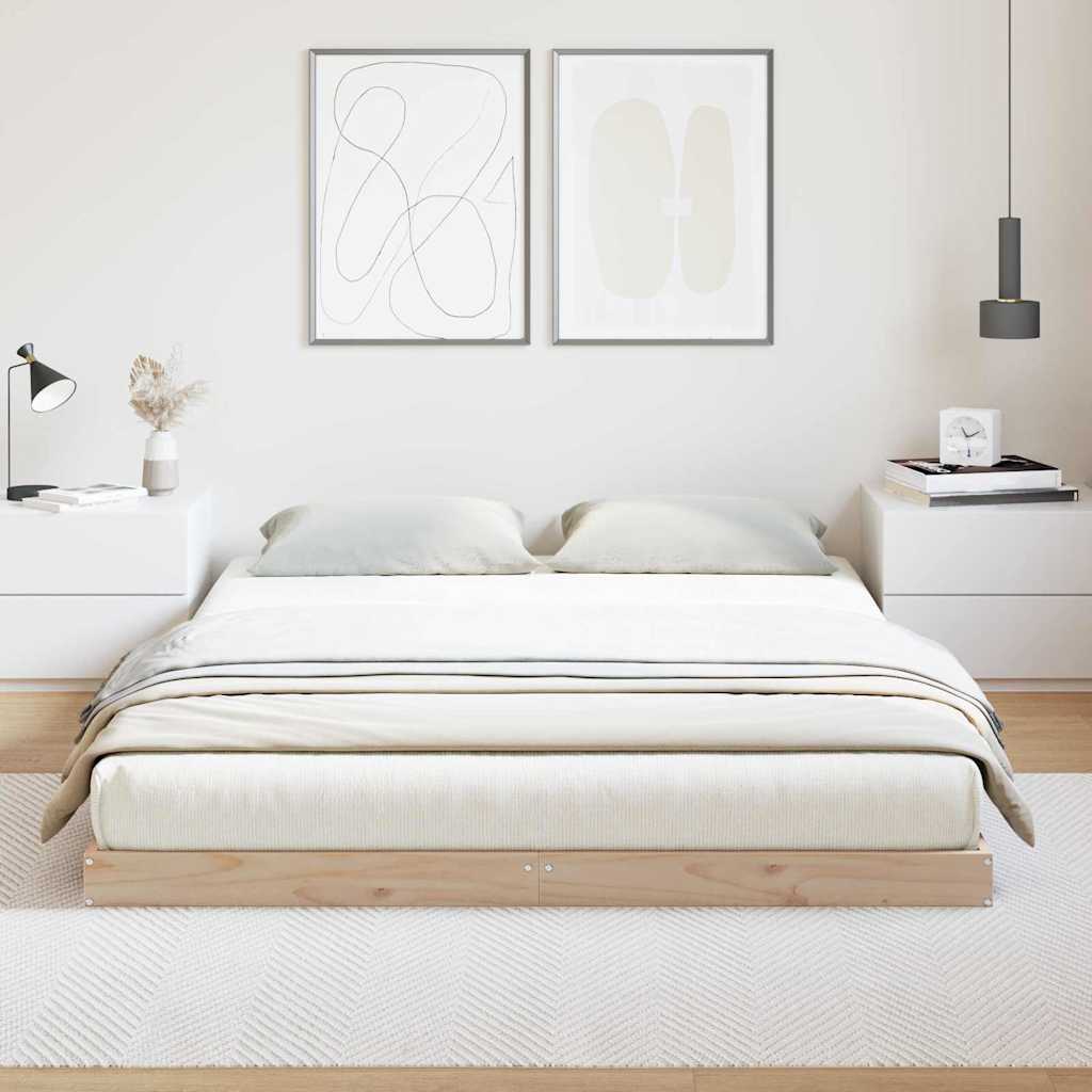 Floor Bed Frame Natural 140 X 220 Cm Solid Pine Wood
