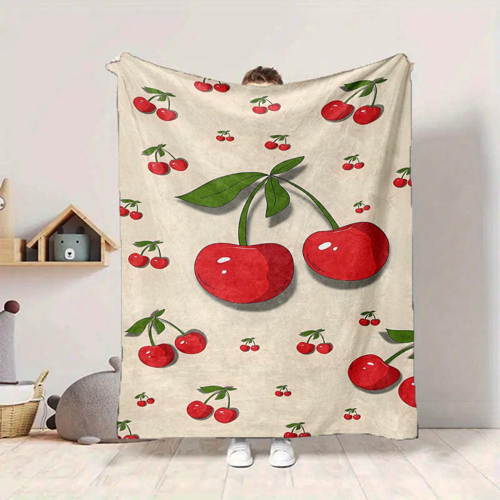 1pc Cherries Fruit Lightweight Flannel Blanket, Comfortable and Warm Blanket, for Office and Camping Sofa Bed, Livingroom044