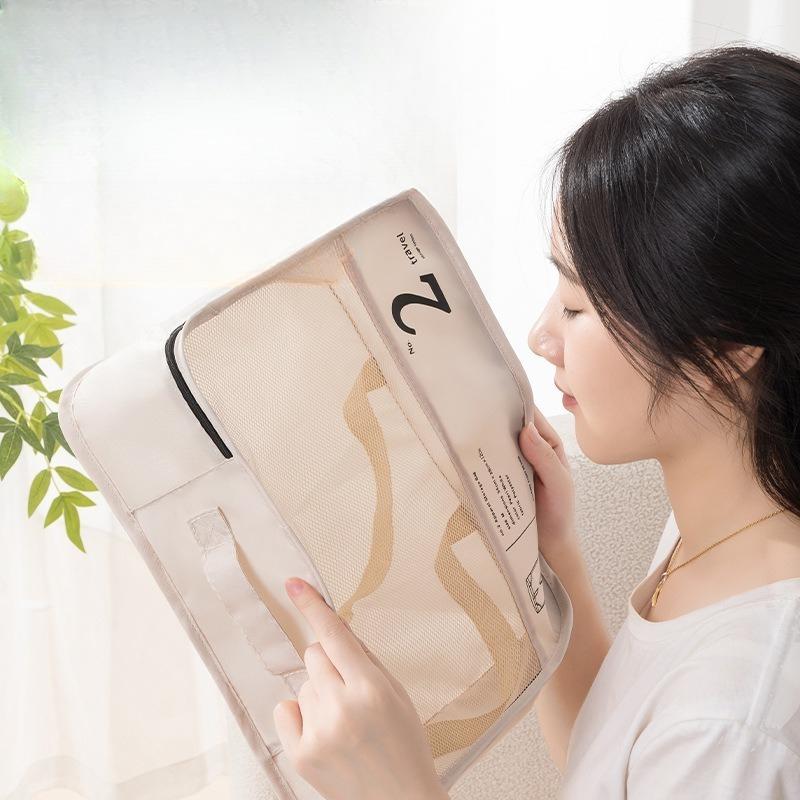 7pc Travel Organizer Set, Polyester Packing Cubes With Clothing, Underwear & Cosmetic Bags, Efficient Luggage Sorting Pouches, V