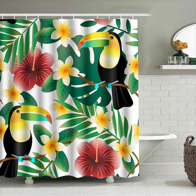 Tropical Birds Greenery Flower Printed Shower Curtain For Bathroom Decor White Size: 72X84 Inches