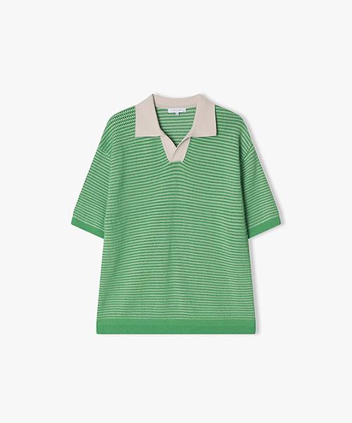 River Classy [25Ss] Llb51590 Lime Green Cleric Open Collar Half Knit Top 95