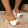 Patent Leather Square Toe Wedges Mules for Women Twist Strap Slide Sandals Fashion Ladies High Heel Slippers Summer Footwear