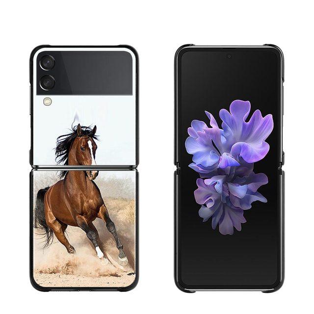 Phone Case For Samsung Galaxy Z Flip3 5g Back Pc Case For Samsung Z Flip Capa Black Shell Hard Fundas Running Horses