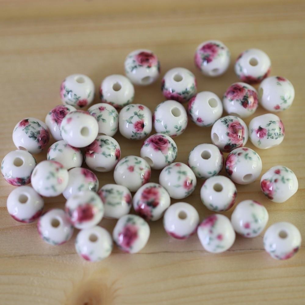 30pcs/set Flowers Printed Loose Beads Creative Chinese Style Beads  Woven Necklaces