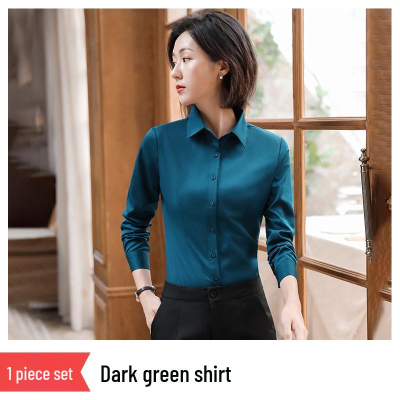 2025 Women's Non-Iron Long-Sleeve Slim Fit Business Shirt - Autumn Professional Micro-Elastic Workwear
