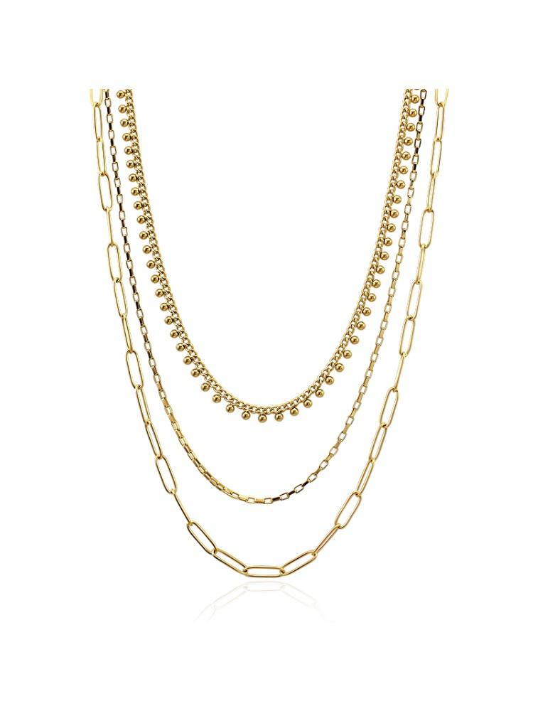 

Hot Selling Ball Chain Necklaces Trendy Three Layer Stack Necklace Women 18k Gold Plated Dainty Stainless Steel Jewelry