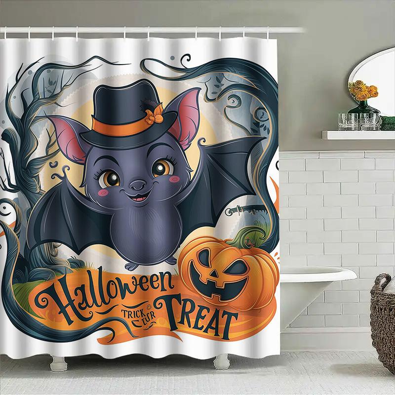 

1Pchalloween Bat Shower Curtain Cute Black Bat Pumpkin Spooky Bathroom Decor W60H190(CM)-1 Pcs