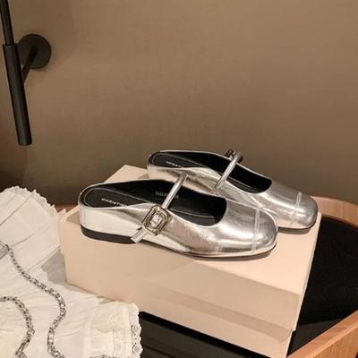 Half Drag Version~ 35mm Small Inner Height Increase Buckle Mary Jane French Fairy Wind Bag Head Half Slippers Female Summer