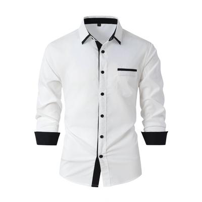 Men Top Spring Autumn Casual Business Shirt White Black Blue Loose Classic Shirts Lapel Neck Long Sleeve Shirts