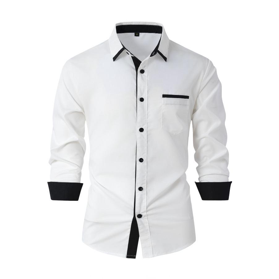 Men Top Spring Autumn Casual Business Shirt White Black Blue Loose Classic Shirts Lapel Neck Long Sleeve Shirts